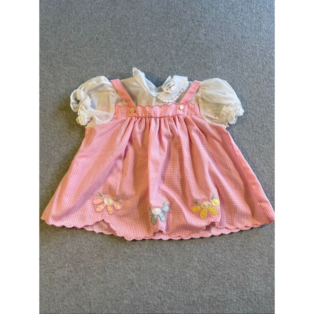 vintage cottagecore pink gingham embroidered jumper Cinderella dress  18months
